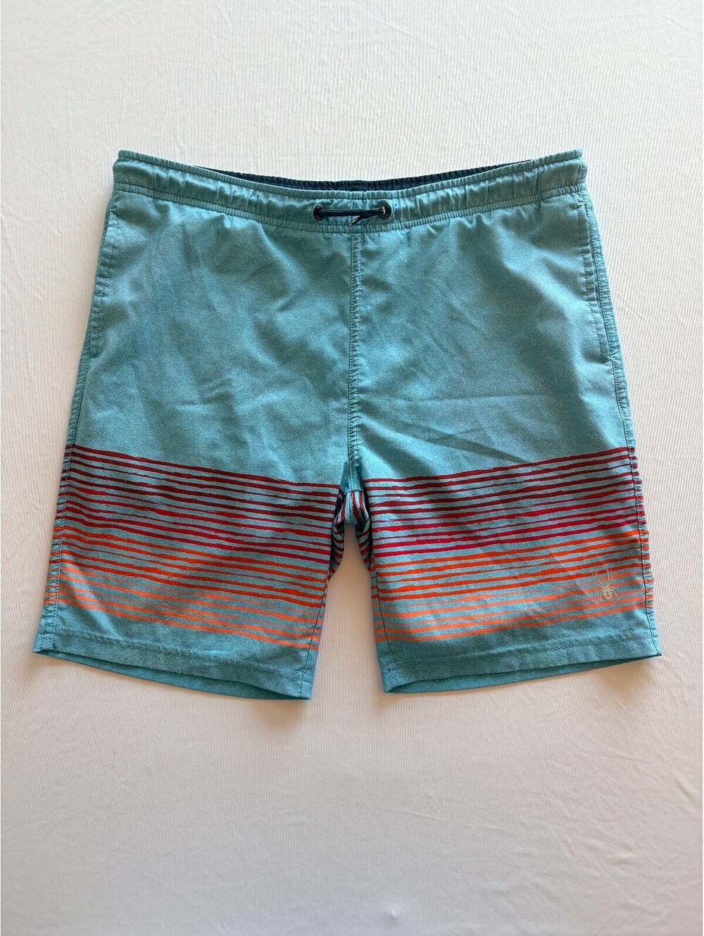 Spyder Boys Swim Trunks Size M 10/12 Blue Orange Striped Board Shorts